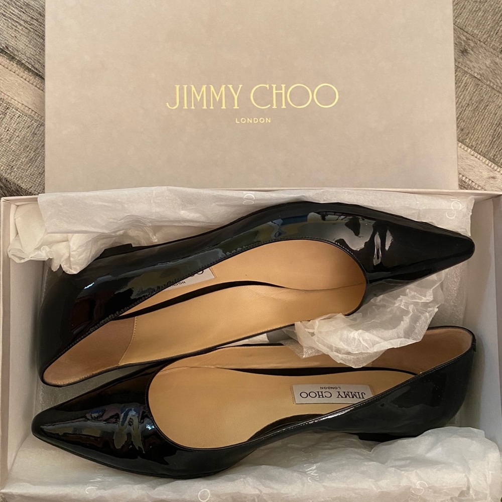 jimmy choo romy flat black patent leather
